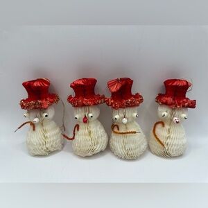 Vintage Made in Japan Snowmen honeycomb Christmas ornaments